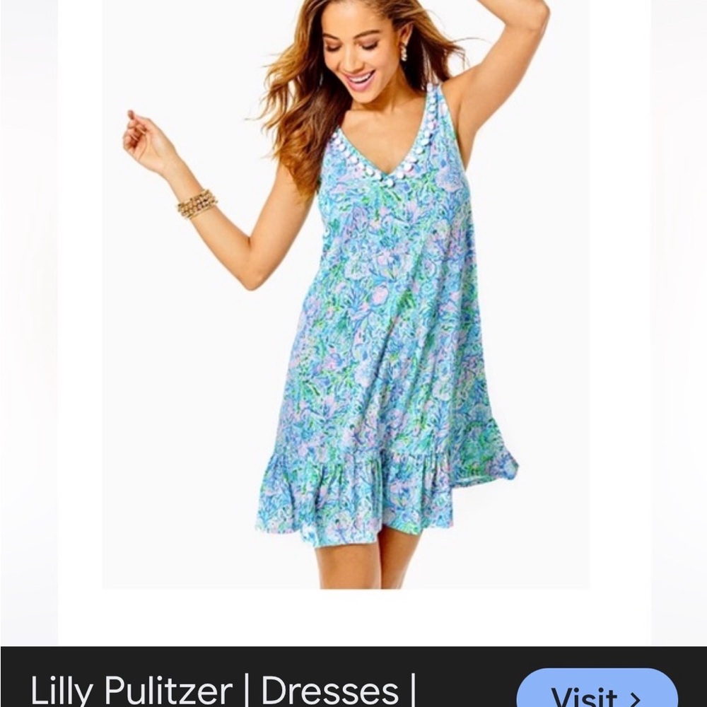 Lilly Pulitzer Light Blue Floral V-Neck Ruffle Hem Dress